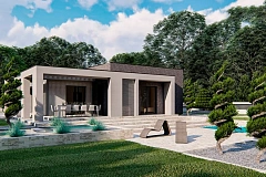 Одноэтажный современный дом с плоской крышей