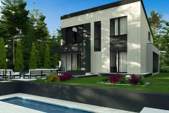 Современный двухуровневый дом с гаражом на одно авто и террасой на первом этаже