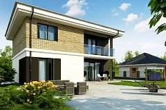 Двухэтажный дом с современным дизайном экстерьера и удобным интерьером