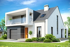 Современный дом с уютным и функциональным интерьером. Интересное сочетание двускатной крыши и кубических форм.