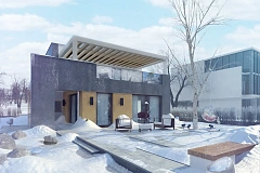 Дом современного дизайна с гаражом и кабинетом на первом этаже.