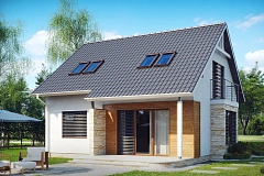 Компактный дом с мансардой, эркером в дневной зоне и c кабинетом на первом этаже.