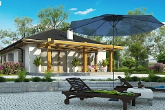 Одноэтажный коттедж с четырехскатной кровлей