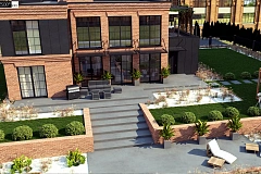 Современный двухэтажный дом с облицовкой фасада из кирпича