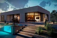 Проект современного одноэтажного дома с плоской кровлей