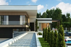 Проект современного двухэтажного дома с большой площадью остекления.