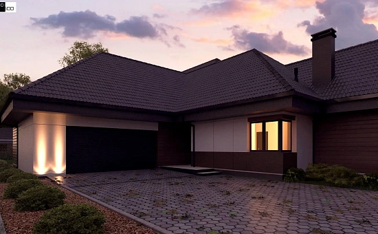 Увеличенная версия Z402 одноэтажного дома с гаражом на два автомобиля