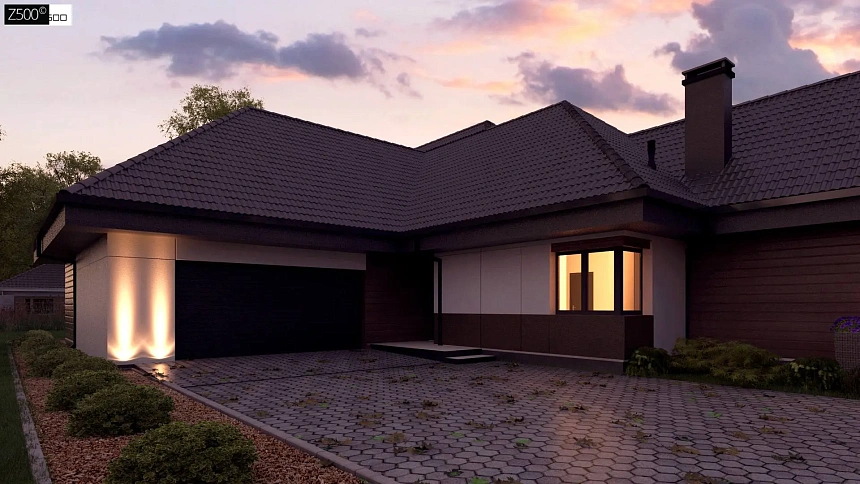 Увеличенная версия Z402 одноэтажного дома с гаражом на два автомобиля