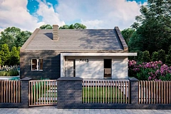 Проект традиционного одноэтажного дома с двускатной крышей.