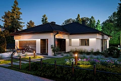 Удобный одноэтажный дом с гаражом для двух автомобилей