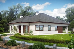 Просторный одноэтажный дом с многоскатной крышей