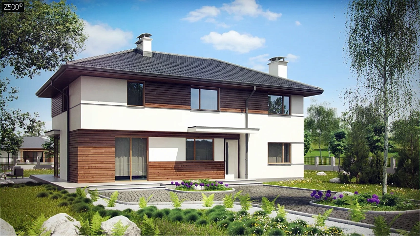 Просторный двухэтажный дом с двумя дополнительными спальнями на первом этаже.