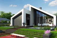 Увеличенная версия проекта Zx201 с просторной гостиной совмещенной с кухней