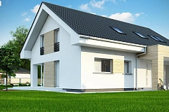 Проект мансардного дома в европейском стиле с балконом.