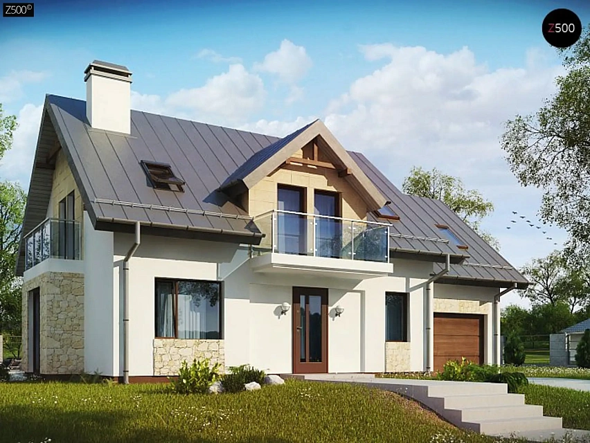 Версия мансардного дома Z263 с увеличением гаража