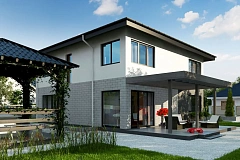 Современный двухэтажный дом с гаражом компактной формы