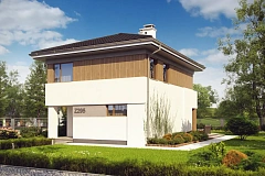 Проект компактного двухэтажного дома строгого современного стиля.