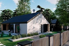 Одноэтажный дом с двускатной крышей