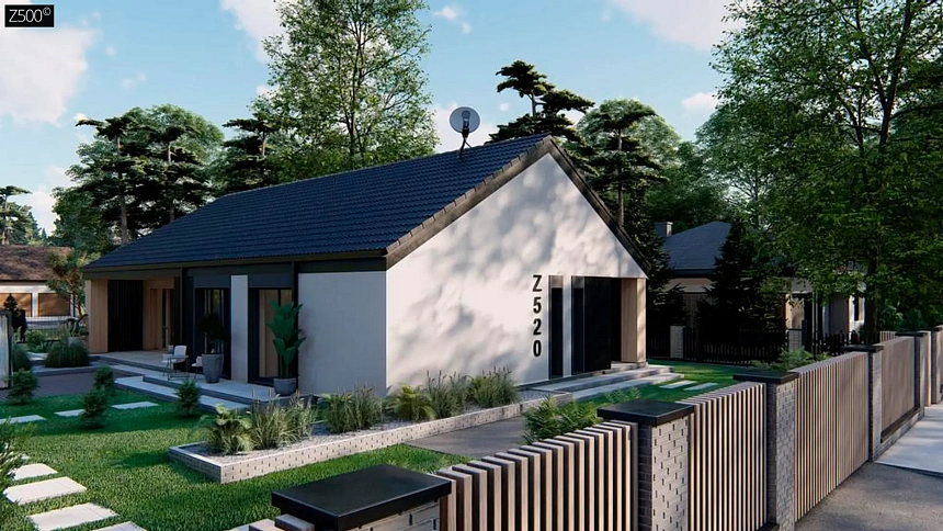 Одноэтажный дом с двускатной крышей