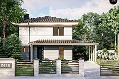 Двухэтажный проект дома с современным обликом и 4-х скатной крышей