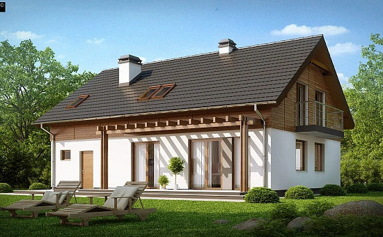 Проект дома с мансардой и встроенным гаражом.