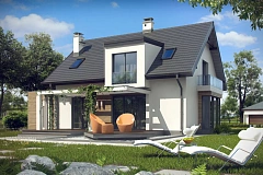 Стильный дом с оригинальными мансардными окнами, с гаражом и кабинетом на первом этаже.