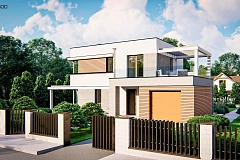 Современный элегантный дом с гостиной с фронтальной стороны.