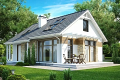 Функциональный дом с кабинетом на первом этаже, удобный для участка с южным въездом.