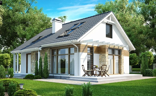 Функциональный дом с кабинетом на первом этаже, удобный для участка с южным въездом.