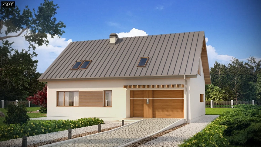 Аккуратный дом простой традиционной формы с гаражом и дополнительной спальней на первом этаже.