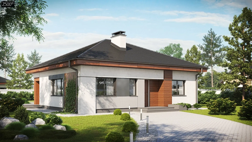 Проект стильного одноэтажного дома в классическом стиле.