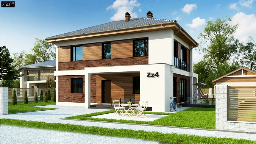 Двухэтажный коттедж с уютной террасой и балконом