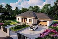 Просторный одноэтажный дом с тремя спальнями и большим гаражом.