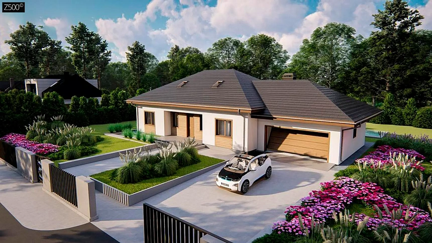 Просторный одноэтажный дом с тремя спальнями и большим гаражом.