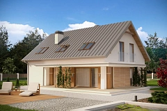 Аккуратный дом простой традиционной формы с гаражом и дополнительной спальней на первом этаже.