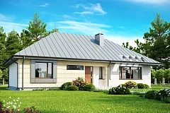 Одноэтажный дом с возможностью обустройства чердачного помещения, оптимальный для южного въезда на участок.