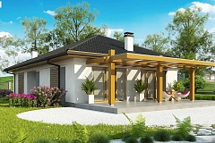 Одноэтажный коттедж с четырехскатной кровлей