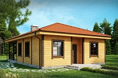 Аккуратный одноэтажный дом с деревянной облицовкой фасадов, адаптированный для каркасной технологии.