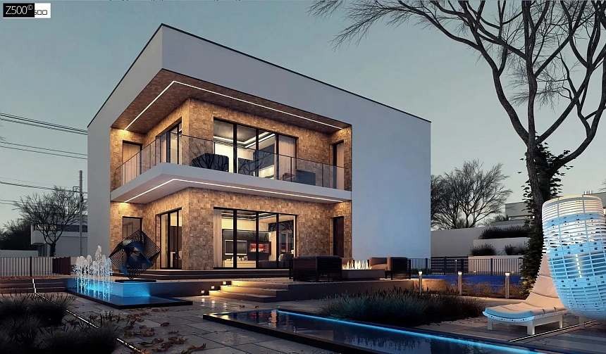 Современный двухэтажный дом с плитами перекрытия