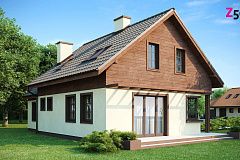 Практичный дом с гаражом, с красивым мансардным окном и боковой террасой.