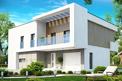 Просторный дом современного дизайна с гаражом и кабинетом на первом этаже.