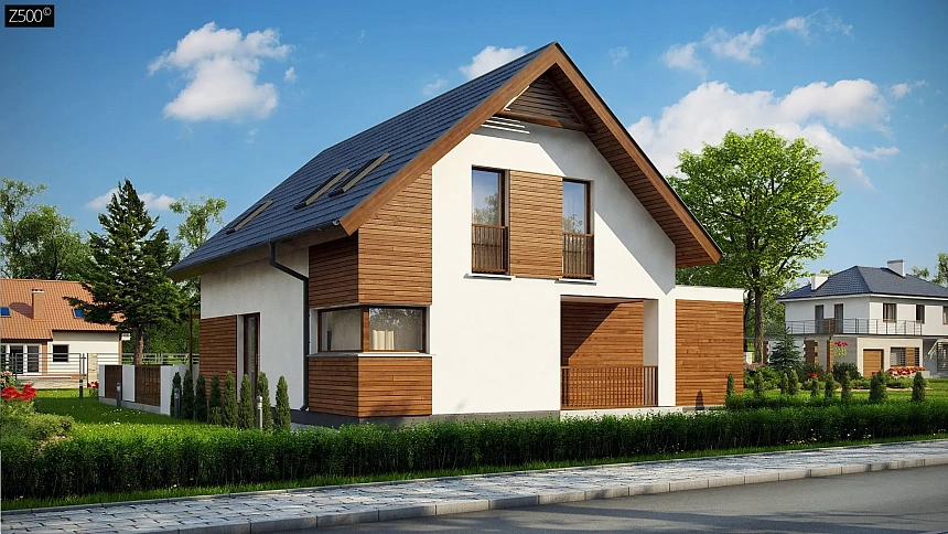 Стильный мансардный дом с гаражом на две машины