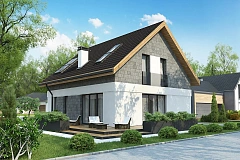 Мансардный дом с гаражом, расположенным с фронтальной стороны фасада