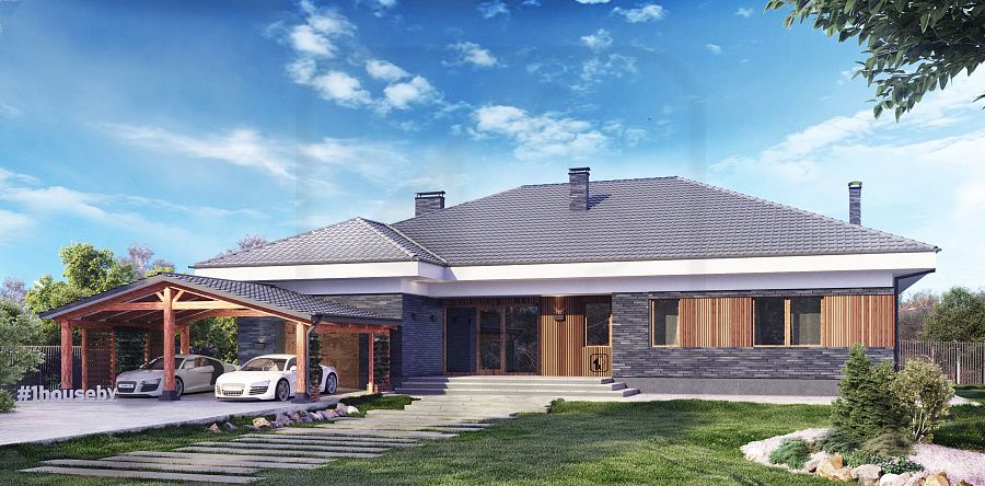 Просторный дом с навесом на 2 авто