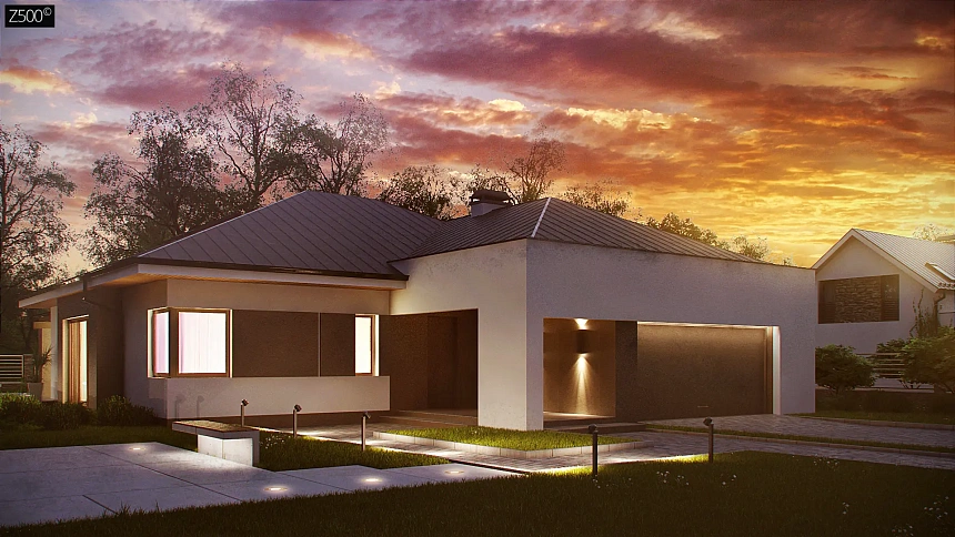 Комфортный элегантный дом с тремя спальнями и выступающим фронтальным гаражом.