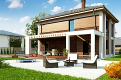 Двухэтажный коттедж с уютной террасой и балконом