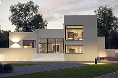 Современный проект с уникальным дизайном, оштукатуренным фасадом и гаражом