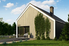 Мансардный дом простой формы с современным оригинальным экстерьером.