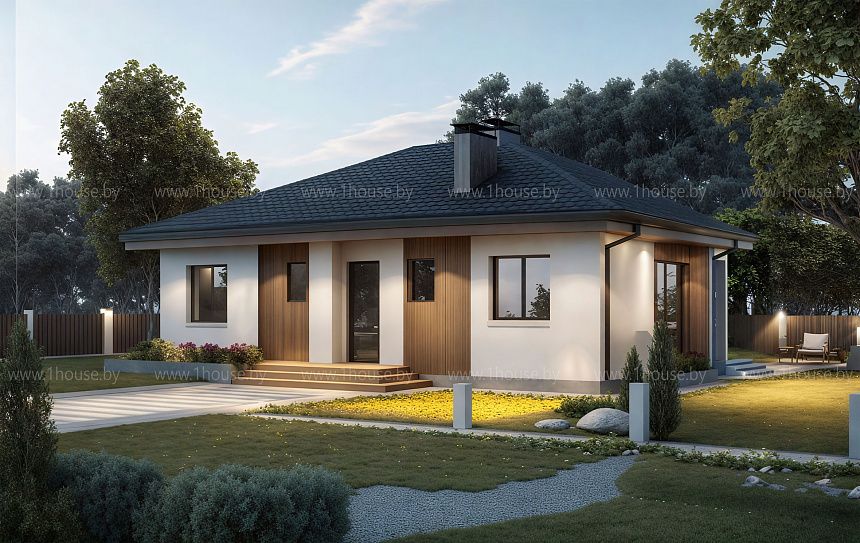 Одноэтажный дом с 3мя спальнями и террасой.