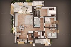 Одноэтажный дом с плоской крышей и 3-мя спальнями.